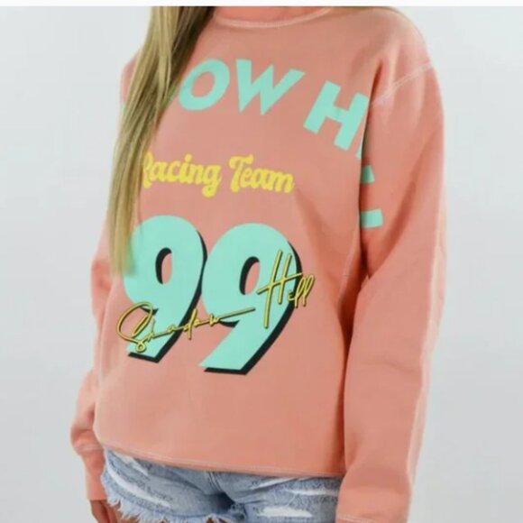 Shadow Hill Sweaters - Shadow Hill Oversized Graphic Crew Neck Pullover Sweater - Size XL in Peach/Mint